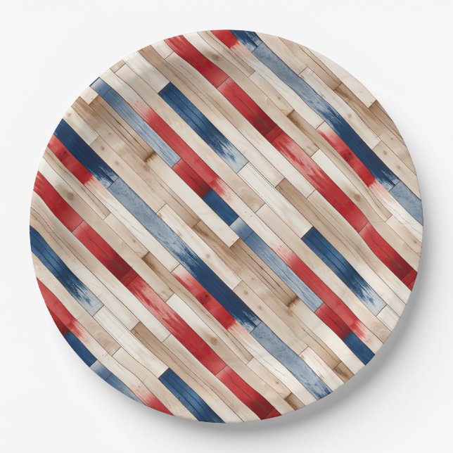 Patriotic Painted Planks  Paper Plate (Front)