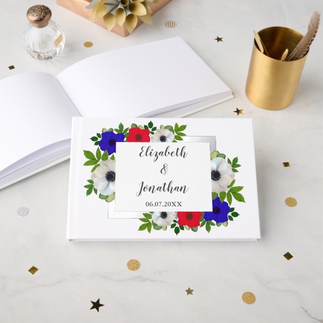 Patriotic Panda Anemone Wedding Guest Book (Front Open)