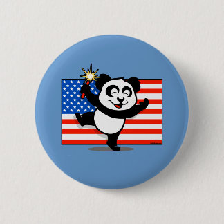 Patriotic Panda With American Flag 6 Cm Round Badge