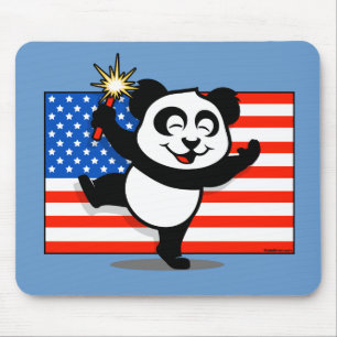 Patriotic Panda With American Flag Mouse Mat