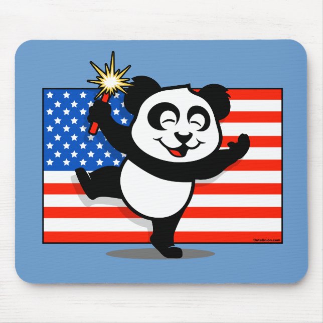 Patriotic Panda With American Flag Mouse Mat (Front)