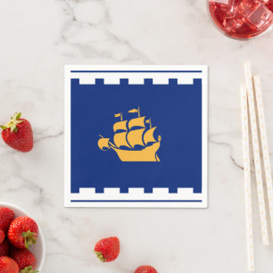 Patriotic paper napkins with flag of Quebec City