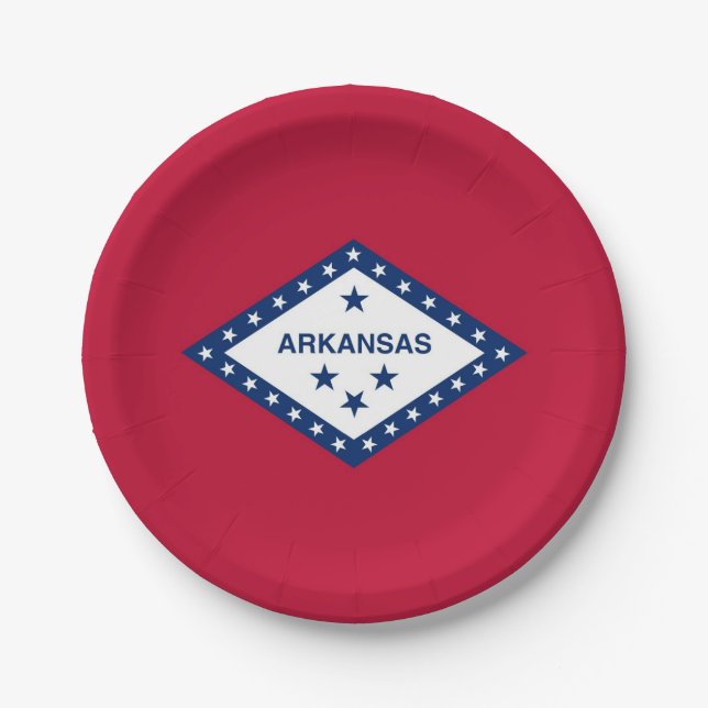 Patriotic paper plate with flag of Arkansas (Front)