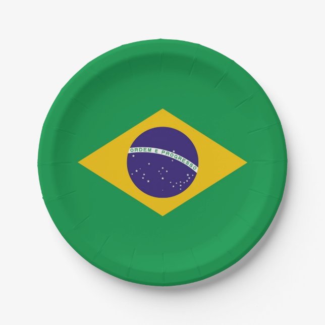 Patriotic paper plate with flag of Brazil (Front)