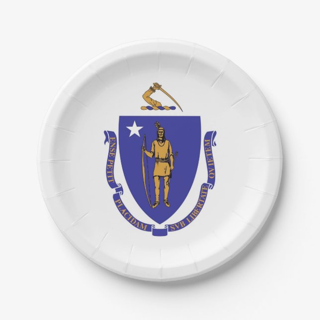 Patriotic paper plate with flag of Massachusetts (Front)