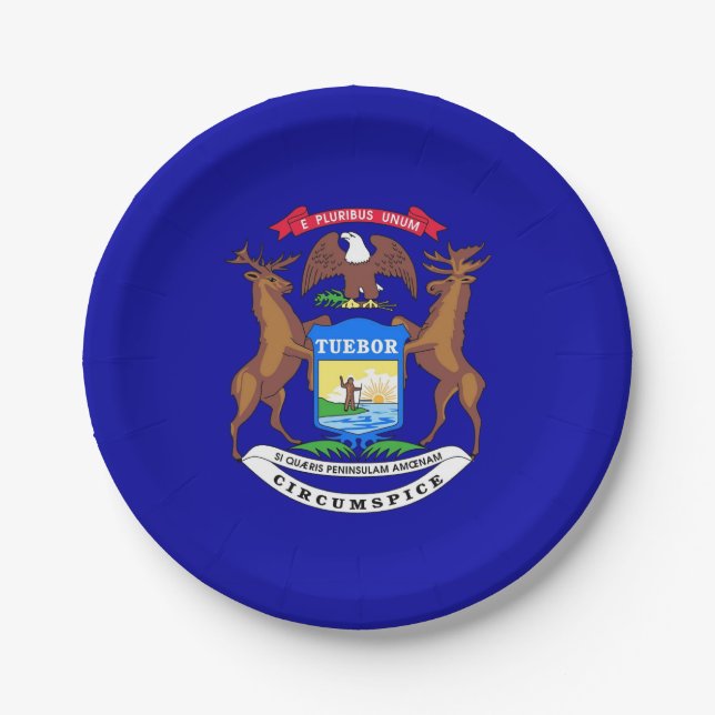 Patriotic paper plate with flag of Michigan (Front)