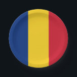 Patriotic paper plate with flag of Romania<br><div class="desc">Add a touch of Romanian pride to your celebrations with our exclusive paper plate featuring the flag of Romania! Crafted with meticulous attention to detail, this paper plate is more than just a disposable item; it’s a celebration of Romania’s heritage and cultural pride. The vibrant design prominently displays the iconic...</div>