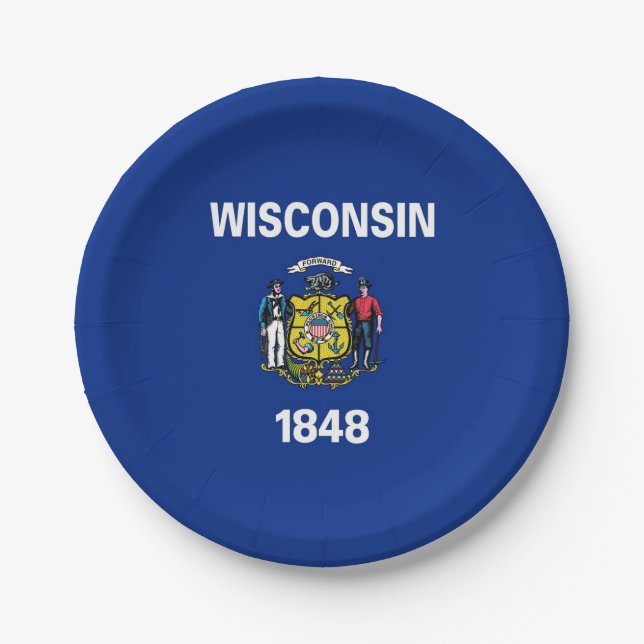 Patriotic paper plate with Wisconsin State flag (Front)