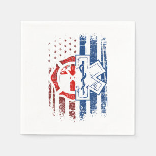 Patriotic Paramedic Firefighter EMT USA Flag EMS Napkin