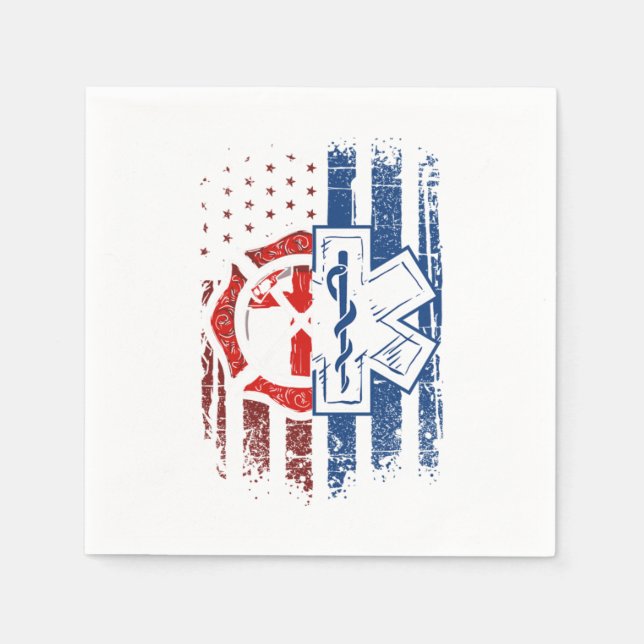 Patriotic Paramedic Firefighter EMT USA Flag EMS Napkin (Front)