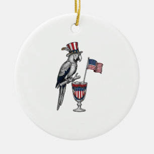 Patriotic Parrot Cocktail Vintage Vector Design_1 Ceramic Tree Decoration