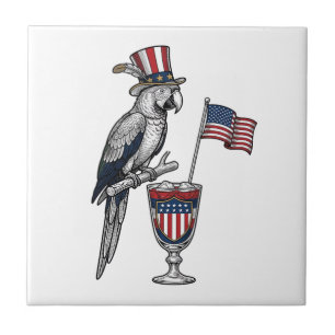 Patriotic Parrot Cocktail Vintage Vector Design_1 Tile