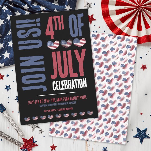 Patriotic Party 4th Of July  Invitation (Patriotic Heart American Flag 4th Of July Party Invitation)