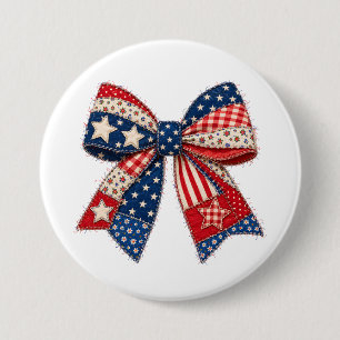Patriotic Patchwork Bow with Stars, Stripes 7.5 Cm Round Badge