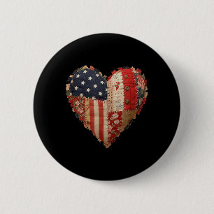 Patriotic Patchwork Heart Americana Flag Folk Art 6 Cm Round Badge