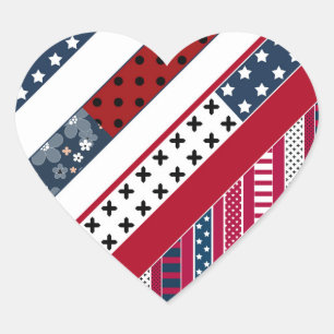 Patriotic, patchwork heart sticker