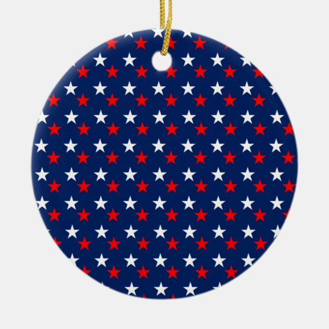 Patriotic Pattern Stars on Blue Ceramic Tree Decoration (Front)