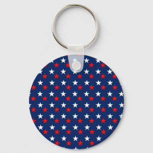 Patriotic Pattern Stars on Blue Key Ring