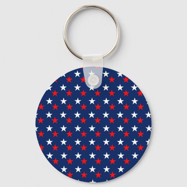 Patriotic Pattern Stars on Blue Key Ring (Front)