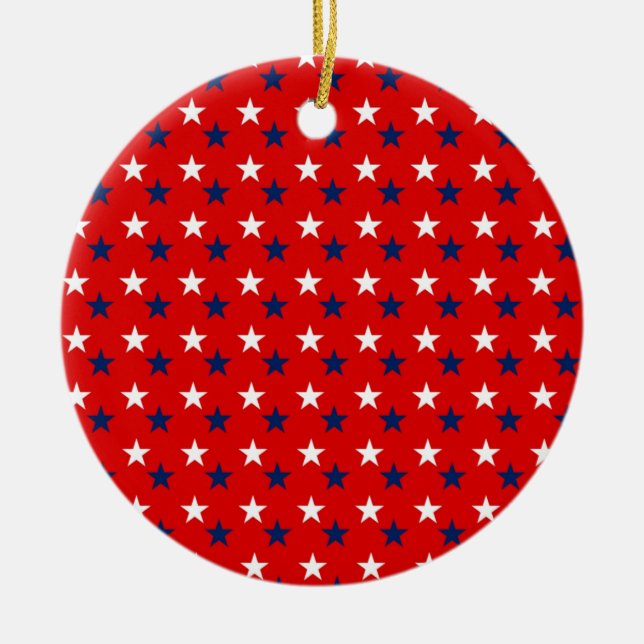 Patriotic Pattern Stars on Red Ceramic Tree Decoration (Front)