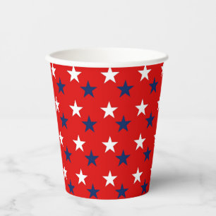 Patriotic Pattern Stars on Red Paper Cups