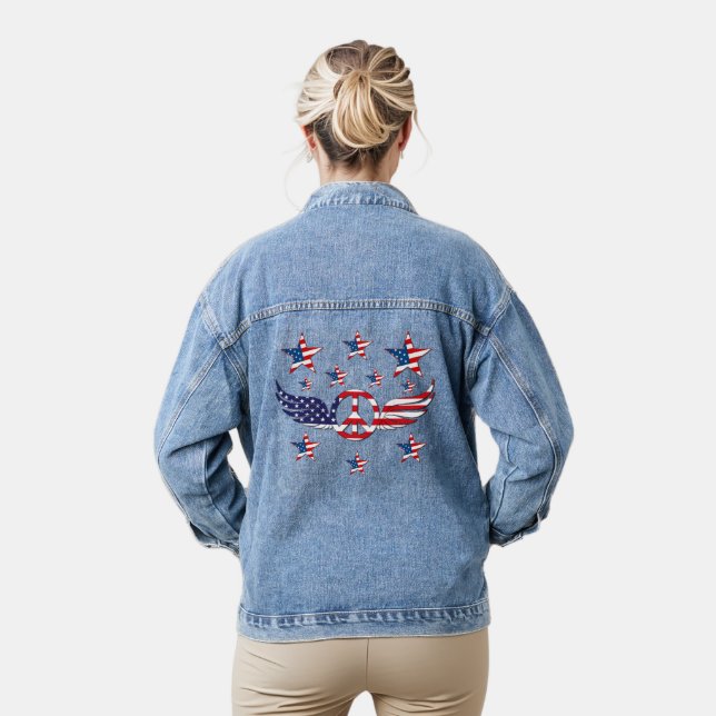 Patriotic Peace And Stars Denim Jacket (Model)