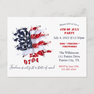Patriotic Peace Flower 4th of July BBQ Invite Postcard