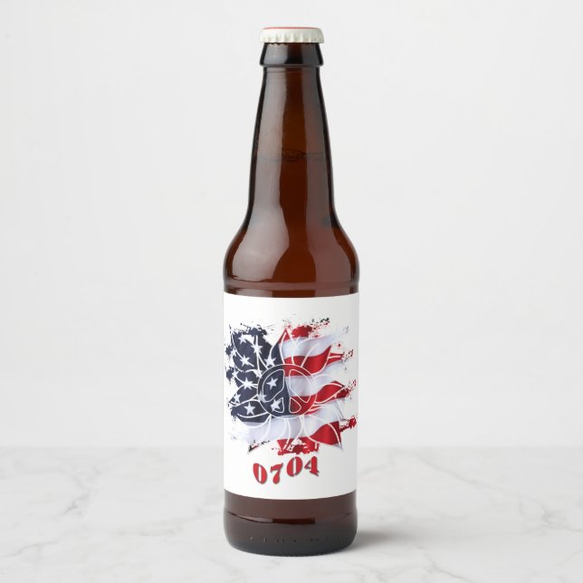Patriotic Peace Flower 4th of July BBQ Party Beer Bottle Label (Front)
