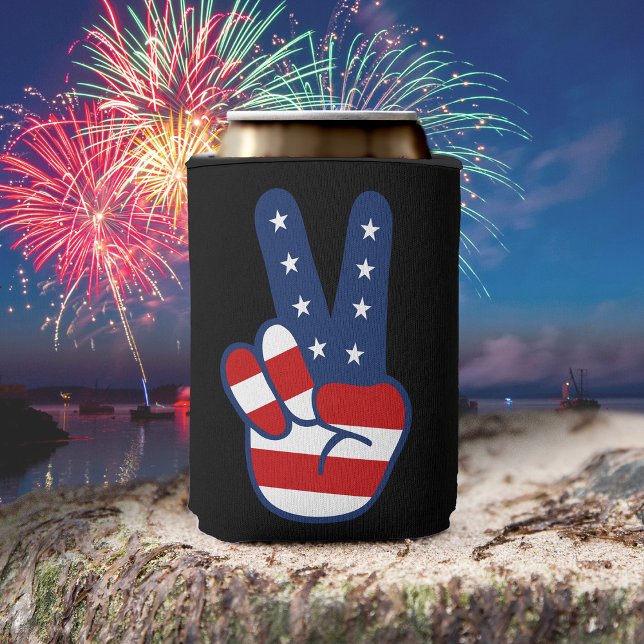 Patriotic Peace Sign 4th Of July Can Cooler (Creator Uploaded)