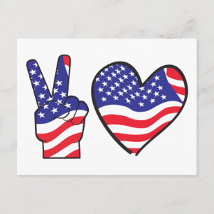 Patriotic Peace Sign and Heart Postcard