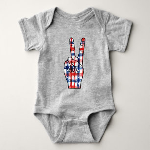 Patriotic Peace Sign Hand Abstract US Flag Pattern Baby Bodysuit