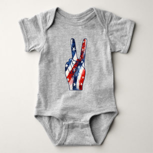 Patriotic Peace Sign Hand Wavy US Flag Pattern Baby Bodysuit