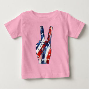 Patriotic Peace Sign Hand Wavy US Flag Pattern Baby T-Shirt