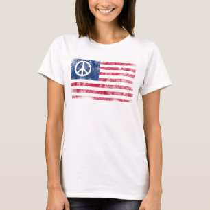 Patriotic Peace Symbol on American Flag T-Shirt