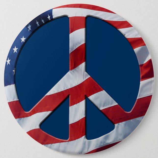 Patriotic Peace Symbol - US Flag No More War Theme 6 Cm Round Badge (Front)