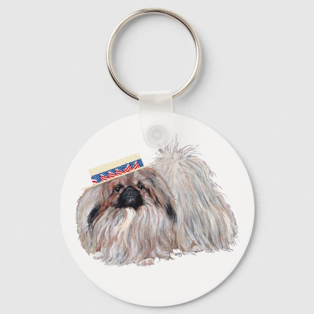 Patriotic Pekingese Key Ring (Front)