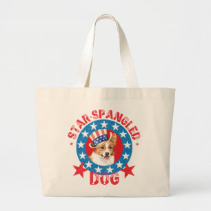 Patriotic Pembroke Welsh Corgi Large Tote Bag
