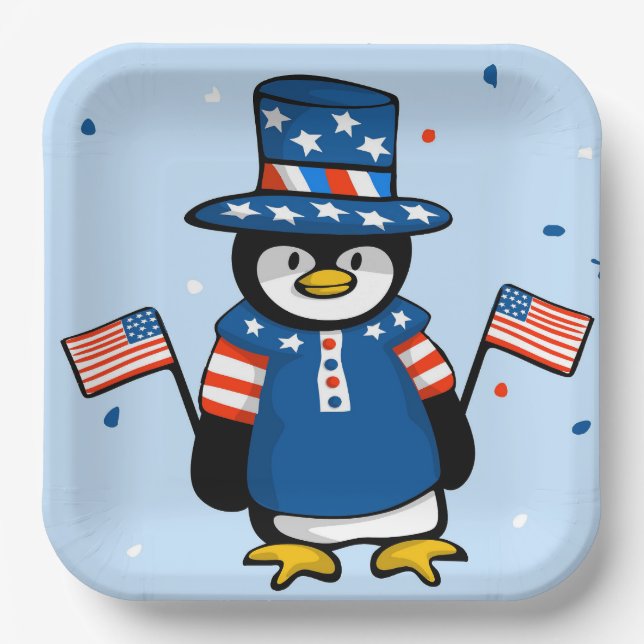 Patriotic Penguin Paper Plate (Front)