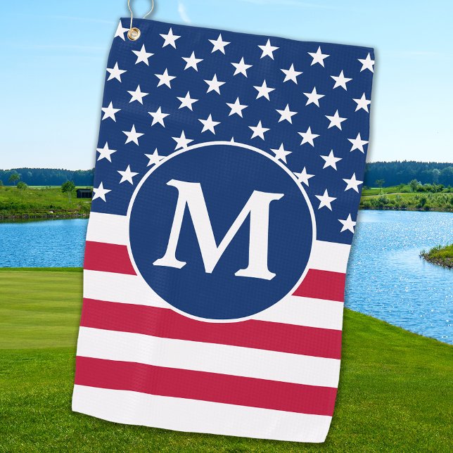 Patriotic Personalised Monogram American Flag Golf Towel (Creator Uploaded)