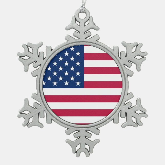Patriotic Pewter Snowflake Ornament with USA Flag (Front)
