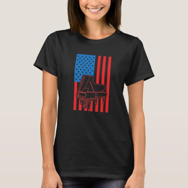 Patriotic Pianist US Flag Piano Premium T-Shirt (Front)