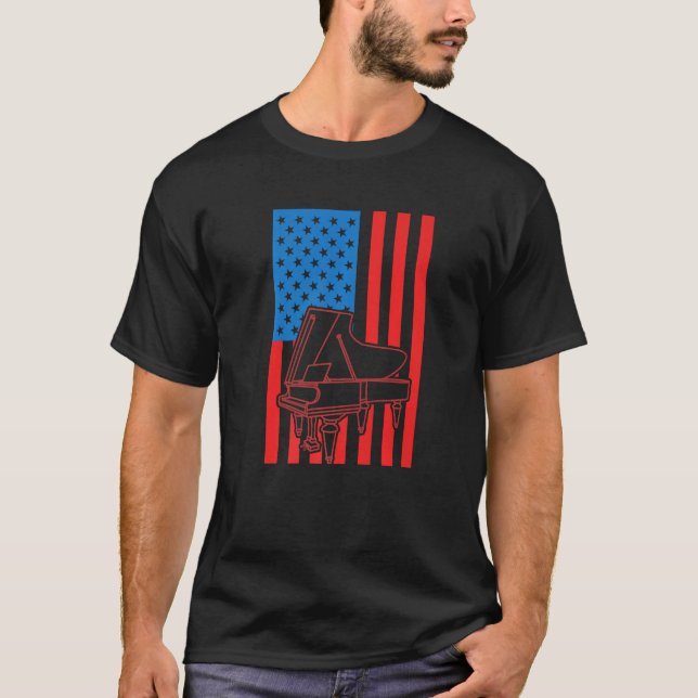 Patriotic Pianist US Flag Piano Premium T-Shirt (Front)