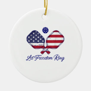 Patriotic Pickleball Let Freedom Ring 4th of July Ceramic Tree Decoration