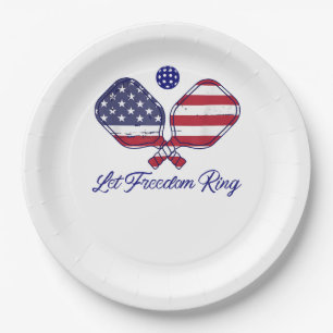 Patriotic Pickleball Let Freedom Ring 4th of July Paper Plate