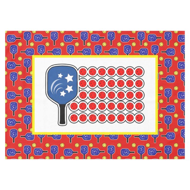 Patriotic Pickleball Red White Blue American Flag  Tablecloth (Front (Horizontal))