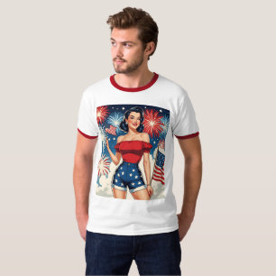 Patriotic Pin-Up Girl – Retro 4th of July Style T-Shirt