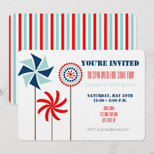 Patriotic Pinwheel Birthday Invitation