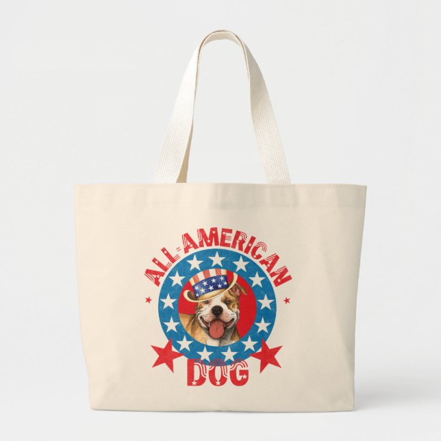 Patriotic Pit Bull Terrier Large Tote Bag (Front)