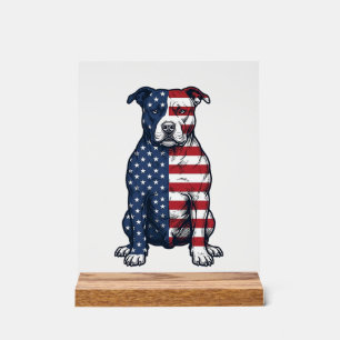 Patriotic Pit Bull Vintage Engraving Vector Design Acrylic Sign