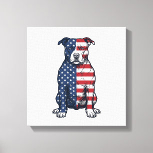 Patriotic Pit Bull Vintage Engraving Vector Design Canvas Print